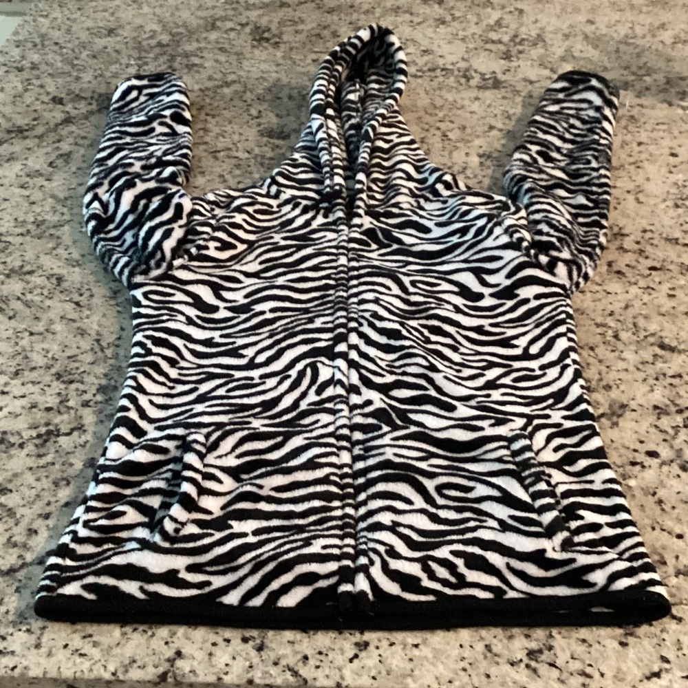 No Boundaries Black & White Zebra-Print Hooded One-Piece